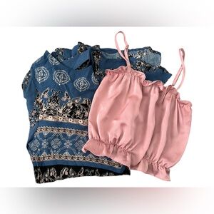 Free People Smooth Talker Tunic Dress and Pink Ruffle Crop Top Bundle